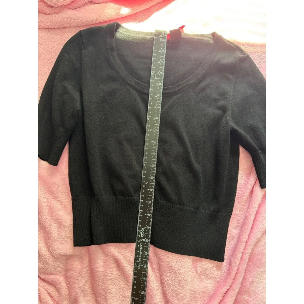 Heart N Crush Black Short Sleeve Cardigan Rhinestone Button Crop Sweater Medium - Picture 8 of 9